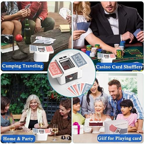 Mélangeur de Cartes Automatique Électronique 1-2 Jeux, 2000mAh USB Rechargeable mélangeur de carte pour UNO Poker Skyjo Blackjack Texas Hold'em, Portable Mélange silencieux et rapide, Auto/Manuel thumbnail 7