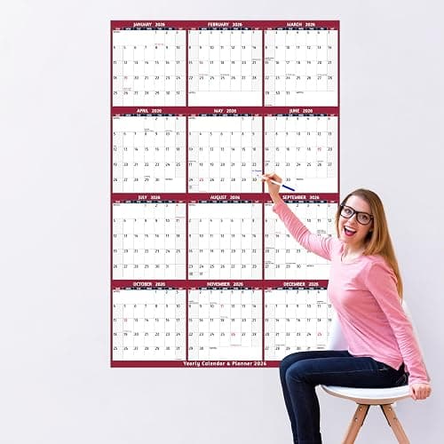 2026 Yearly Wall Calendar - Large Yearly Calendar 2026, Jan 2026 - Dec 2026, 25.2" x 38.2" (Open), 2026 Calendar, Large Wall Calendar 2026, Full Year Paper with Notes, Thicker Paper - Red thumbnail 7