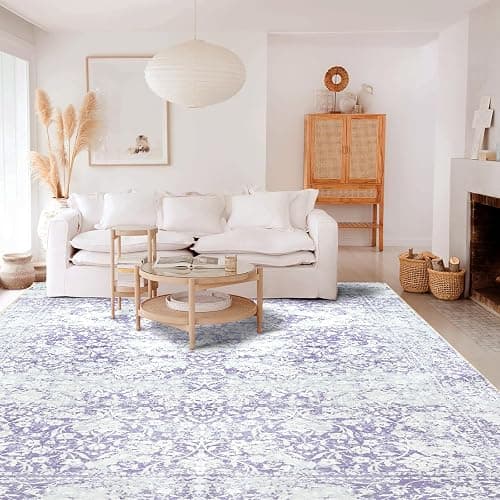 DUKINO Washable Area Rug 6x9, Boho Low-Pile Rugs for Living Room with Non Slip Rubber Backing, Soft Vintage Girls Carpet for Nursery, Living Room, Bedroom, Dining Room, Dorm Room, Office, Purple thumbnail 8