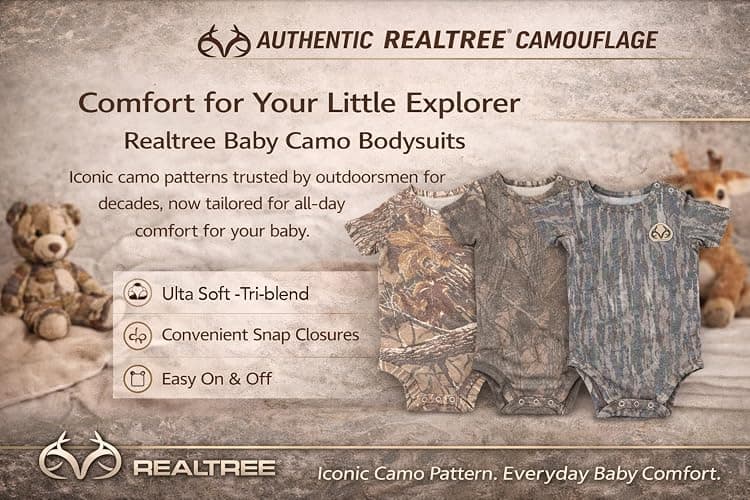Realtree Vintage Camo Baby One Piece, Infant Short Sleeve Bodysuit, Ultra Soft Tri-Blend Outfit, 3-Pack thumbnail 5