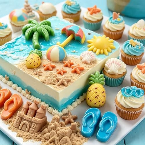 2Pcs Summer Beach Theme Silicone Molds for Chocolate, Coconut Tree Starfish Shells Beacon Pineapple Shape Candy Chocolate Mold for Tropical Summer Party Marine Jello Cookie Ice Cube Baking Mould thumbnail 2