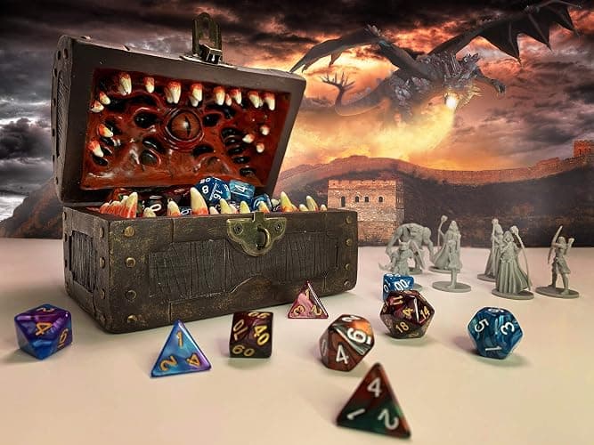 Galdor's Guild Mimic Dice Chest Storage Box | Free Lock & Key | Compatible with Dungeons & Dragons Players, Dungeon Master/DM RPG Gaming | Holder Vault Case | Holds 4 Polyhedral Sets (Regular) thumbnail 2