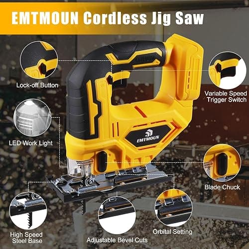 Cordless Jig Saw Compatible with Dewalt 20V Max Battery, Brushless Jigsaw For 3 Orbital Settings, 3200RPM, 0-45° Bevel Cuts, Jigsaw Tool with LED Light (Battery Not Included) thumbnail 4