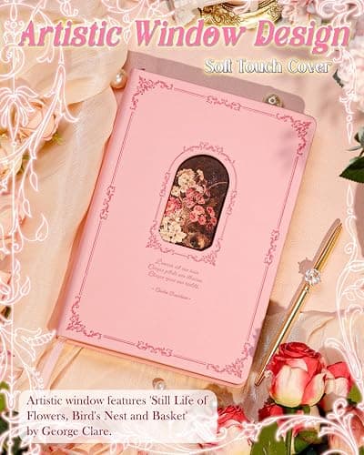 hi!SCI Thick Journal for Women & Girls, 360 Pages A5 Writing Journaling Notebook with Paintings, Women Journal for Writing, Vintage Journal with Gift Box & Pen for Girls Gift Ideas (Candy Pink) thumbnail 5
