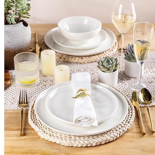 LERATIO Ceramic Dinnerware Sets for 4,Porcelain Plates and Bowls Sets with Wavy Edge,Microwave & Dishwasher & Oven Safe,Light Weight & Scratch Resistant Dishes Sets thumbnail 8