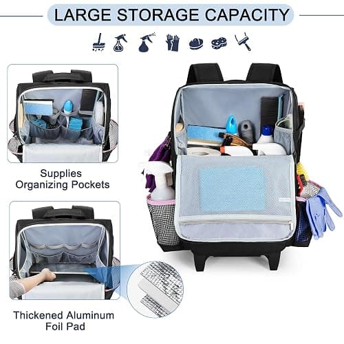 LoDrid Rolling Cleaning Backpack with Detachable Trolley, Professional Cleaning Supply Bag with Wheel, Mobile Cleaning Cart with Handle and Shoulder Strap, Cleaning Bags for House Cleaners, Bag Only thumbnail 3