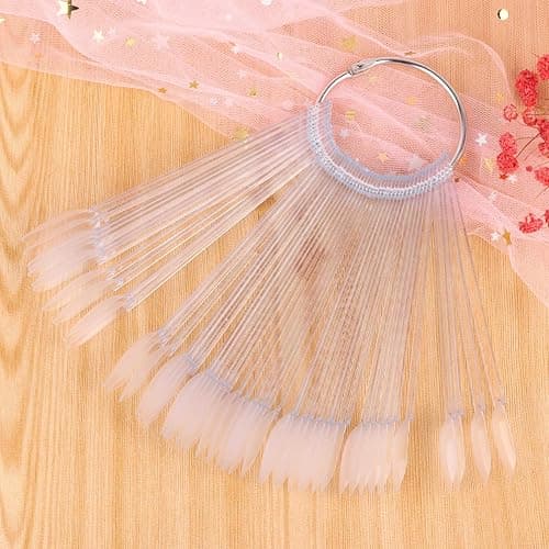 200 Pcs Oval Nail Swatch Sticks Fan-shaped Nail Polish Sample Sticks with Metal Split Ring for Nail Color Display, Clear thumbnail 6