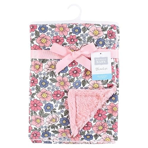 Hudson Baby Unisex Baby Plush Blanket with Furry Binding and Back, Pink Blue Pretty Floral, One Size thumbnail 2