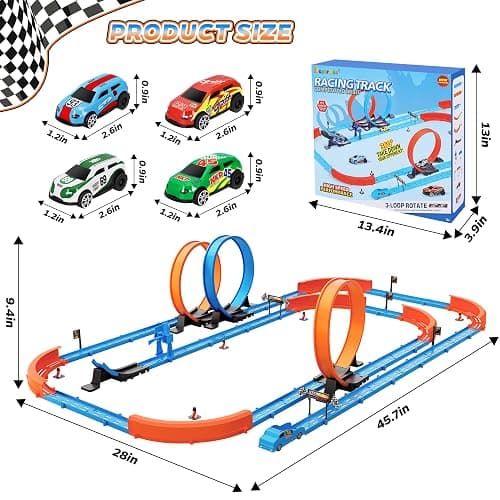 ‌Slot Car Race Track Sets with 360° Thrill Loops & 4 High-Speed Cars, 64 Pcs Large Flexible Racing Track for Kids Ages 3-5 4-8 8-12, Race Car Toys Gift for Boys Girls Birthday Christmas thumbnail 3