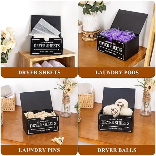 HouseJoy Dryer Sheet Holder-Black Dryer Sheet Container with Lid,Wooden Laundry Room Organization and Storage,Rustic Farmhouse Dryer Sheet Dispenser for Laundry Room Decor,Fabric Softener Containers thumbnail 7