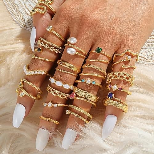 KISS WIFE Golden Silvery Black Kunckle Rings Set for Women, Dainty Simple Trendy Cute Stackable Finger Rings Pack, Perfect for Stacking Layering on Thumb and Knuckle, Mixed Size, Jewelry Gift thumbnail 3