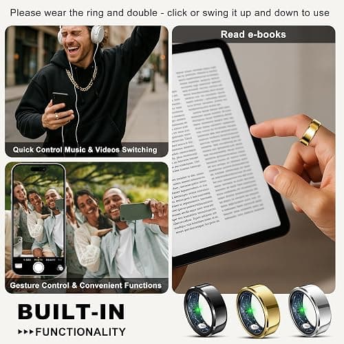 RIFESI Smart Ring for Women Men, Fashion Minimalist Fitness Ring & Sleep Tracker Ring with Heart Rate, SPO₂,Blood Pressure,5ATM Waterproof Health Ring, No Subscription,Gift (Size 8, Gold) thumbnail 7