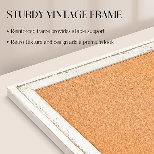 QUEENLINK Cork Board Bulletin Board, 30" x 20" Rustic White Wooden Frame Corkboard for Wall, Hanging Vision Board, Pin Board for Home Room Dorm Office Decor thumbnail 4