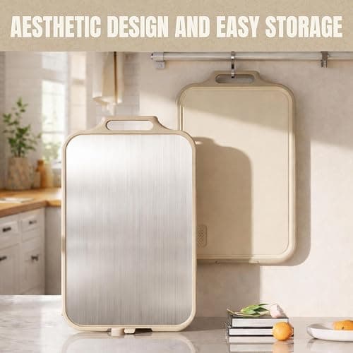 Stainless Steel Cutting Board, Double Sided Steel Cutting Boards for kitchen, Non Toxic Stainless Steel/Wheat straw pp Large size for meat,17 * 11 Inch,Dishwasher Safe,luxury style Aesthetic chopping thumbnail 9