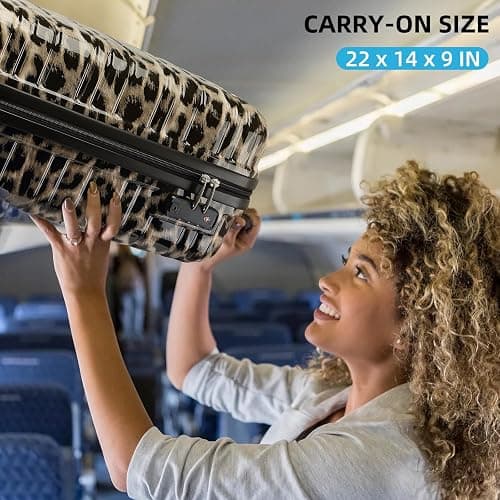 LARVENDER Luggage Sets 3 Piece, Hardside 20 IN Carry on Luggage Airline Approved PC+ABS Suitcase Set with Spinner Wheels TSA Lock, Lightweight Rolling Suitcase for Men and Women, Cheetah Print thumbnail 5