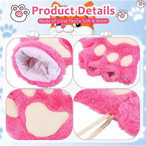 Geyoga 3 Pairs Cat Paw Gloves Therian Theme Furry Kawaii Plush Fingerless Paws Cosplay Gloves Girls Women Gift Costume Favor thumbnail 3