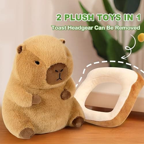 Ditucu Cute Capybara Plush Pillow with Wearable Toast Headgear Stuffed Animal Bread Capibara Plushies Toys Gifts for Kids Brown 11 inch thumbnail 3