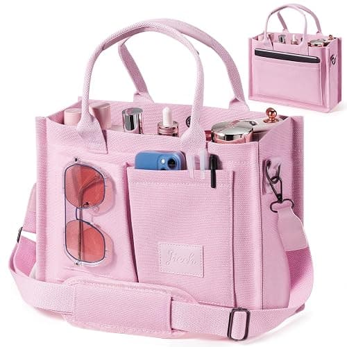 JIECH Canvas Tote Bag with Multi Pockets Crossbody Tote Bag for Women Bible Handbag Everything Tote Bags with Compartments - Image 1