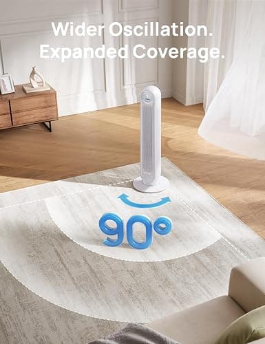Dreo Tower Fan for Bedroom, 25ft/s Velocity Quiet Floor Fan, 90° Oscillating Fans for Indoors with 4 Speeds, 4 Modes, 8H Timer, Standing Fans, Bladeless Fan, White (DR-HTF007) thumbnail 6