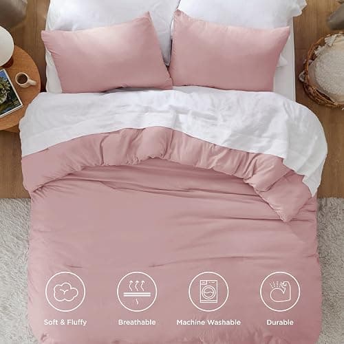 Bedsure Queen Size Comforter Set, Pink Soft Prewashed Bedding for All Seasons, 3 Pieces GentleSoft™ Warm Down Alternative Bed Set, 1 Lightweight Comforter (90"x90") and 2 Pillowcases (20"x26") thumbnail 4