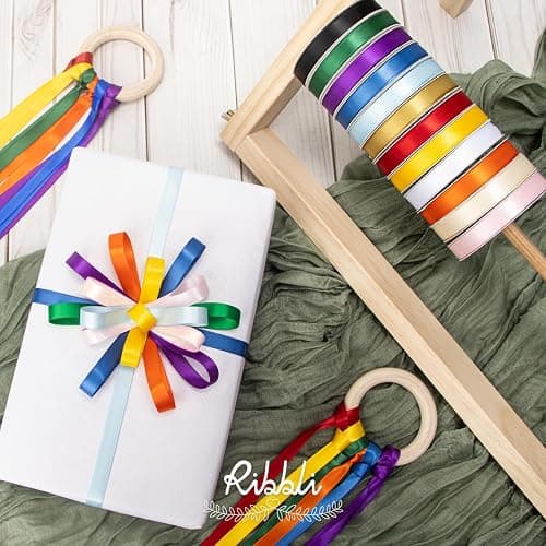 Ribbli Rainbow Satin Ribbon 3/8 Inch x 12 Rolls Total 60 Yards- Colorful Ribbon for Gift Wrapping Craft Party Decoration Baby Shower Wedding thumbnail 4