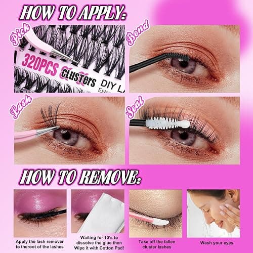 Yawamica DIY Lash Extension Kit 320pcs Individual Lashes Cluster, 9-16mm Mix 30D 40D Eyelash Clusters Wispy Lash Clusters Kit with Bond and Seal and Remover and Lash Applicator for Beginners thumbnail 8
