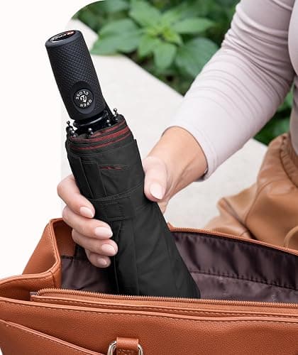 Windproof Travel Umbrella - Compact & Withstands Winds up to 100MPH, Strongest Premium Auto Folding Umbrella for Rain and Sun - Durable, Light & Portable for Women & Men, Fits Backpack & Cars thumbnail 7