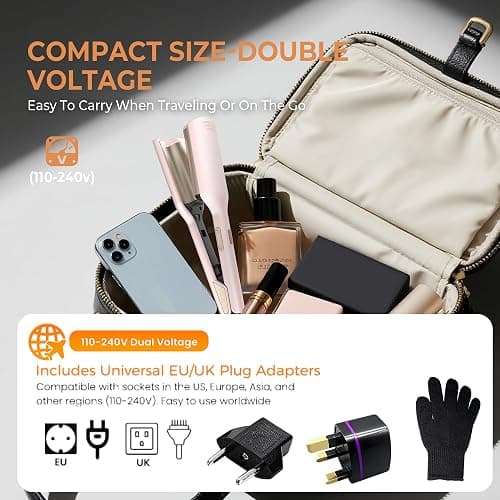 Curling Iron Hair Crimper Waver, Beach Waves Curling Wand, Waver Hair Tool, Double Voltage, Easy to Use, Pink, 1.25 Inch with UK/EU Plug thumbnail 3
