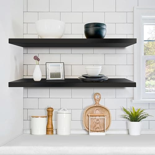 Sorbus Floating Shelves for Wall - 35 Inch Long Bathroom Shelves, Wall Decor for Bedroom, Kitchen, Living Room & Book Storage - Mounted Floating Shelf with Invisible Brackets (Black, 2 Pack) thumbnail 2