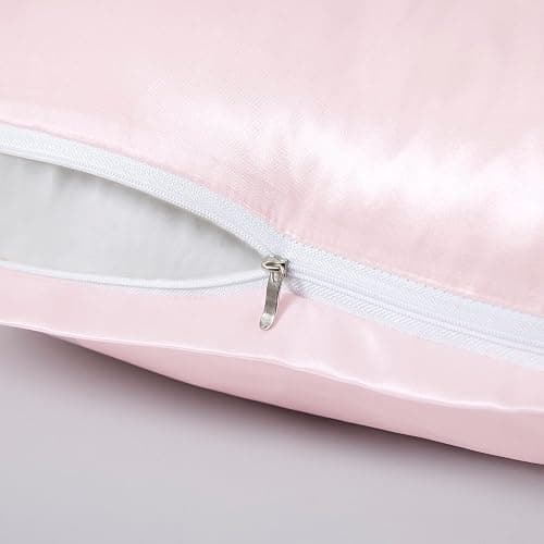 HommxJF Blush Pink Satin Pillowcases with Zipper （20x26）,Standard Size Satin Pillowcases Set of 2, Blush Pink Silk Pillowcase for Hair and Skin thumbnail 4