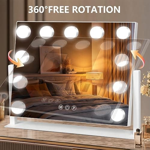 Moonee Vanity Mirror with Lights, 17"×13", 360° Swivel Base, White | Touch Dimming, 10X Magnification, Hollywood Vanity Mirror Memory Function Desk Mirror, Gift for Women Dorm Room Essentials thumbnail 3