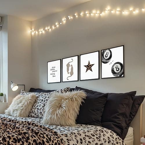DOFQZ Trendy Black and White Leopard Inspirational Wall Art Prints Set of 4, Leopard Print Room Decor, Funky Cheetah Star Lucky 8 Ball Posters for Girls Bedroom Dorm Apartment Decor, 8x10 Unframed thumbnail 2