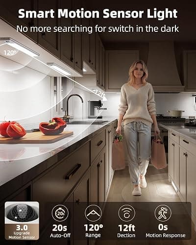 EZVALO 5-Pack Under Cabinet Lighting, 3300mAh Rechargeable Motion Sensor Light, 12inch Magnetic Closet Lights with Dimmable & 3 Color Temps, Wireless Motion Activated Lights with Remote for Kitchen thumbnail 3