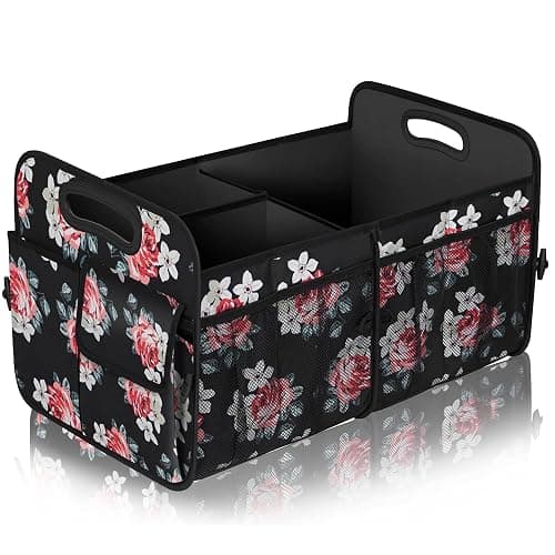 Femuar Car Trunk Organizer,Car Storage Organizer with 72L Large Capacity Waterproof Collapsible and 11 Pockets,Trunk Organizer for Car Suv/Jeep/Sedan, Large Size, Flower - Image 1