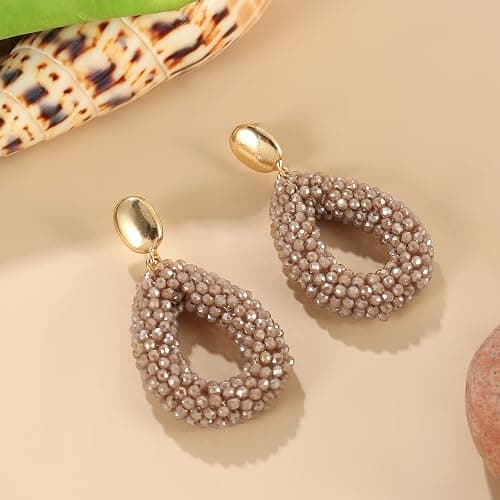 Boho Ohrringe hängend für Damen,Tropfenförmige Reisperlen Leichte Ohrringe Eleganter Hingucker für Frauen Modischer Schmuck thumbnail 6