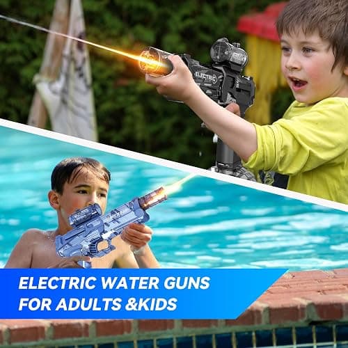 2 Pack Electric Water Guns with Light Up,Full Automatic Electric Squirt Gun 28-32 FT Range Water Pistol Blaster Soaker,Summer Outdoor Pool,Water Toy for Adult&Kid thumbnail 6