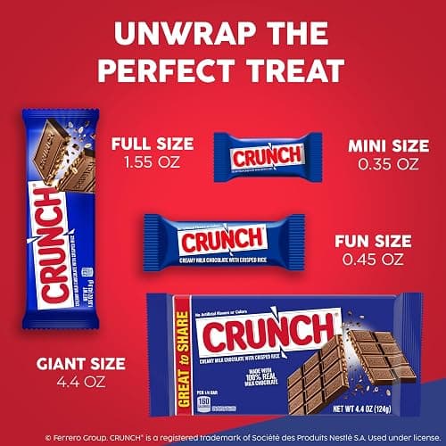 CRUNCH Full-Size Candy Bar, Creamy Milk Chocolate with Crunchy Crisped Rice, 36 Individually Wrapped Bars, 1.55 oz Each thumbnail 9