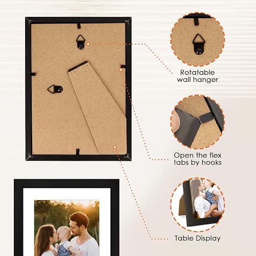 FIXSMITH 5x7 Picture Frame Set of 4, Photo Frame with HD Plexiglass, Display Pictures 4x6 with Mat or 5x7 Without Mat Multi Picture Frames Collage for Tabletop or Wall Display, Black thumbnail 6