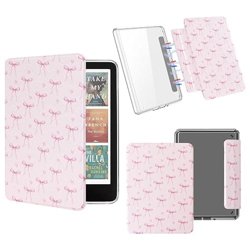 Vane Oak Magnetic Detachable Case for All-New 7" Kindle Paperwhite 12th Gen 2024 and Kindle Colorsoft Signature Edition, Light PU Leather Cover Case with Auto Wake/Sleep, Pink Bow Tie - Image 1