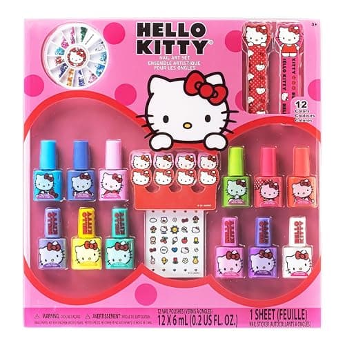 Hello Kitty Water-Based Nail Polish Set, Peel-Off Set with Glittery & Opaque Colors and Nail Accessories for Girls Kids, Perfect for Dress Up, Parties & Makeovers Ages 3+ by Townley Girl - Image 1