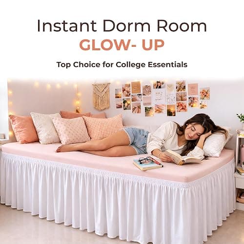 SGI bedding Dorm Bed Skirt Twin XL 28 Inch Drop –No Lift Easy Install Wrap Around, Extra Long Elastic Dust Ruffle, Wrinkle & Fade Resistant Microfiber, Machine Washable, College Dorm Bedskirt White thumbnail 2