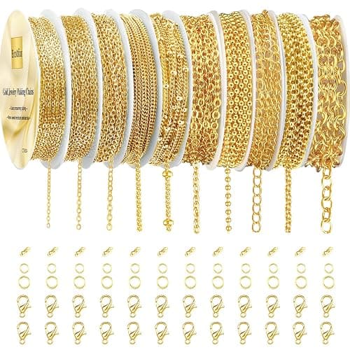 Ecoofor Gold Necklace Chains for Jewelry Making, 78.7 Feet 10 Rolls Jewelry Chains for DIY Necklace Bracelet Jewelry Making with Jump Rings/Lobster Clasps/Connectors - Image 1