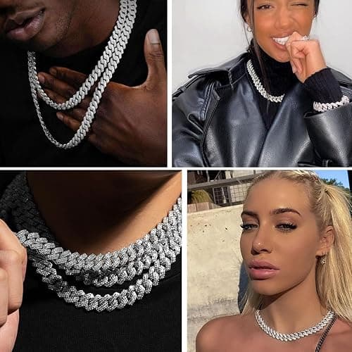 UILZ Mens Cuban Link Chain 18k Gold Silver Miami Cuban Necklace Cuban Chain 18/20/24inch Bling Diamond Iced Out Hip Hop Jewelry for Women thumbnail 6