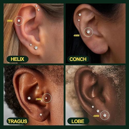 Flat Back Earrings Studs - 14K Gold Filled Internal Thread Stud 18G 16G Piercing Jewelry for Cartilage Helix Tragus Hypoallergenic Labret Lip Conch Nose Rings 316L Stainless Steel Stud for Women Men thumbnail 3