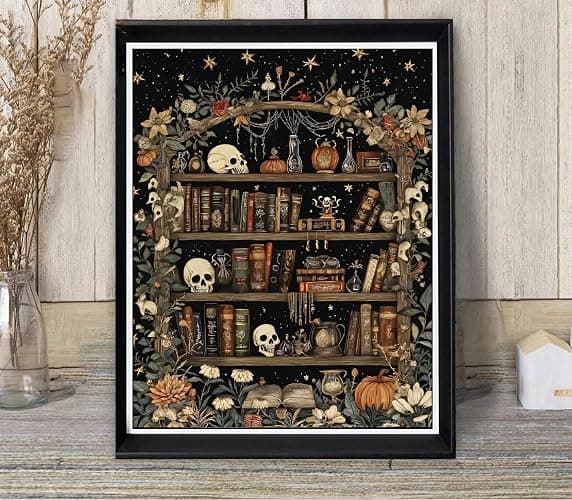 askkqtx Skull Diamond Art Kits for Adults, Goth Skull Bookshelf Diamond Painting Kits for Beginners, Full Drill Crystal Rhinestone Gem Diamond Art Kits Craft for Home Wall Decor 12X16 Inch thumbnail 2