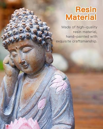 Thumok Buddha Statue Outdoor with Lotus Flower Light, IP65 Waterproof Solar Statue Lights, Outdoor Statues for Garden, Zen Decor for Garden, Home, Patio, Lawn thumbnail 4