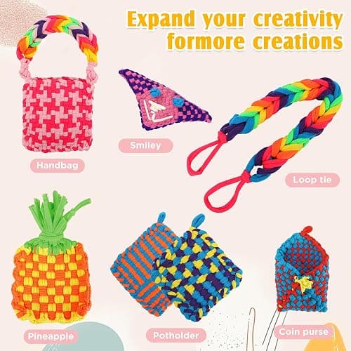 Weaving Loom Kit for Kids Ages 8-12, DIY Arts and Crafts Loom Knitting Projects Set, Ideas Birthday Gifts for Girls Toys, Crochet Kit for Beginners Potholder Tools Creative Supplies With Elastic Cord thumbnail 2