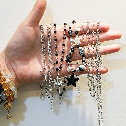 LIRUNQIN 5PCS Y2K Gothic Necklace Set – Star Pendant, Beaded Silver Chain, Grunge Emo Jewelry Pack – Alt Accessories for Women– Fairy Grunge, Alternative, Goth & Y2K Jewelry thumbnail 2
