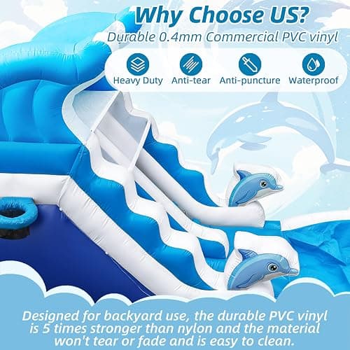 HXDOGSP Inflatable Water Slide Commercial Grade: 24FT(L) Water Bounce House for Adults & Teenagers - Big Pool, Premium PVC, Dolphin Style, Wet & Dry, 950W Blower - for Backyard Outdoor Birthday Party thumbnail 4