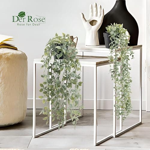 Der Rose 2Pcs Fake Plants Hanging Artificial Decor Faux Potted Eucalyptus and Pea Pod Plants for Boho Bathroom Home Office Desk Wall Shelf Bookcase Accessories Decor Indoor thumbnail 6
